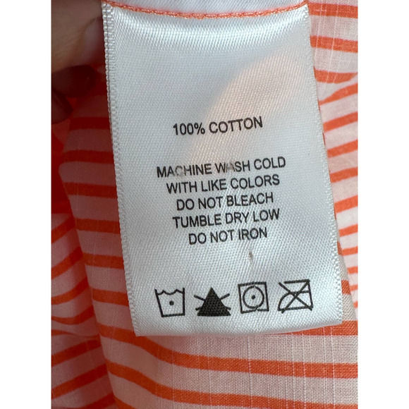 Foxcroft orange white striped polka dots 3/4 sleeves button shaped shirt size 8 - Picture 7 of 11